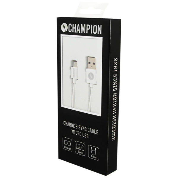 Champion Ladd&Synk kab. MicroUSB 1m Vit - Bild 2